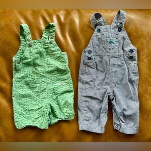 Carter's Green and Blue Striped Kids Overalls Set (shorts and pants) 6-9 Months